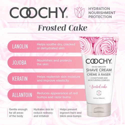 Coochy Intimate Shaving Cream | Shave Conditioner & Moisturizer for Face & Body | Ideal for Sensitive Skin Care | Frosted Cake, 3.4 oz