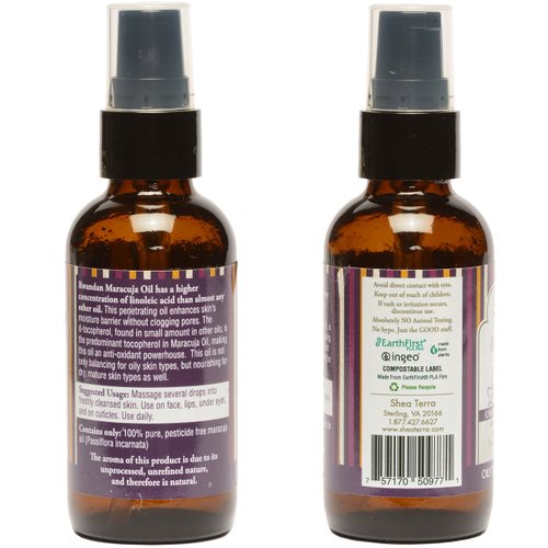 Shea Terra Rwandan Maracuja Cold-Pressed Extra Virgin Oil |All Natural & Organic Emollient Oil Rich in Vitamin C for Super Soft, Glowing, Youthful Skin – 2 oz