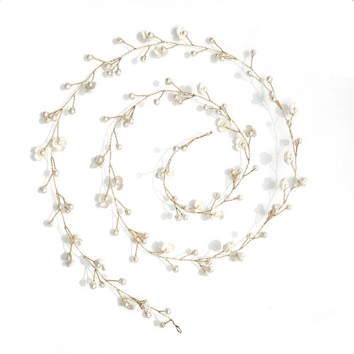 Zipetatah Bridal Headpieces for Wedding, Pearl Bridal Headpiece, Length 1M, Little Flower Bridal Hair Chain Headdress, Long Hair Band Coiling Headdress, Suitable for Weddings, Banquets, etc