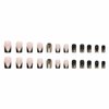 MISUD Medium Square Press on Nails Squoval Fake Nails Black French Tip Artificial Acrylic Nails Glossy Glue on Nails Gold Bling Glitter Stick on False Nails with Design 24 pcs