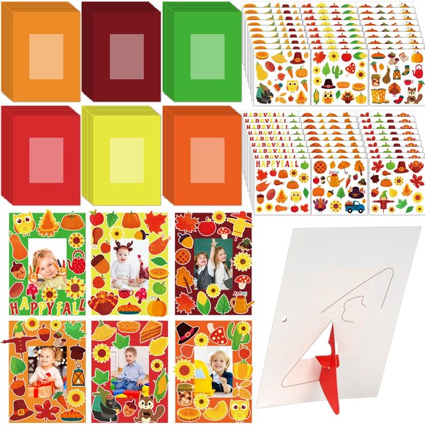 Qyeahkj 54 Packs Thanksgiving Fall Picture Frame Craft Kits for Kids, DIY Pumpkin Maple Leaf Turkey Craft Autumn Thanksgiving Holiday Art Favor Home Classroom Kindergarten Game Activities