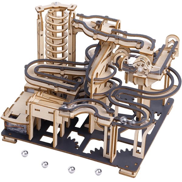 3D Wooden Puzzles for Adults & Kids: Electric Automatic Marble Run Model Wood Building Kit Aged 14+, Mechanical Marble Roller Coaster Birthday Gifts Hobbies for Women and Men, Stem Projects Boys Girl