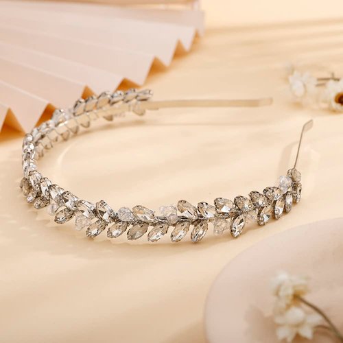 Teyglen Silver Thin Full Rhinestone Headband Hair Band Handmade Full Crystal Hair Hoop for Women Girl