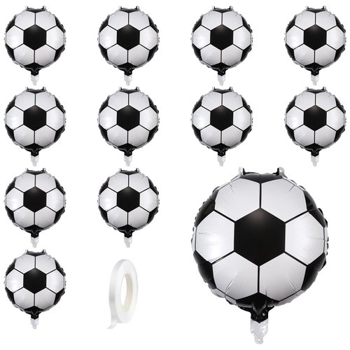 AIEX 12pcs 18inch Soccer Party Balloons, Soccer Balloon Decoration with 10m white cord Soccer Party Supplies for Football Soccer Theme Kids Birthday Party Decorations