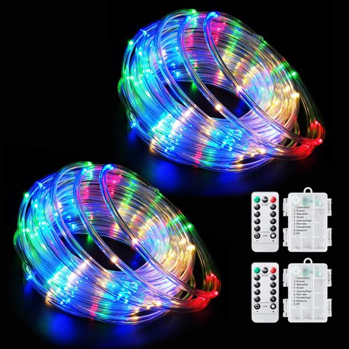 Fatpoom LED Rope Lights Battery Operated String Lights 40Ft 120 LEDs 8 Modes Outdoor Waterproof Fairy Lights Dimmable/Timer with Remote for Camping Party Halloween Christmas Decoration Multi-Color