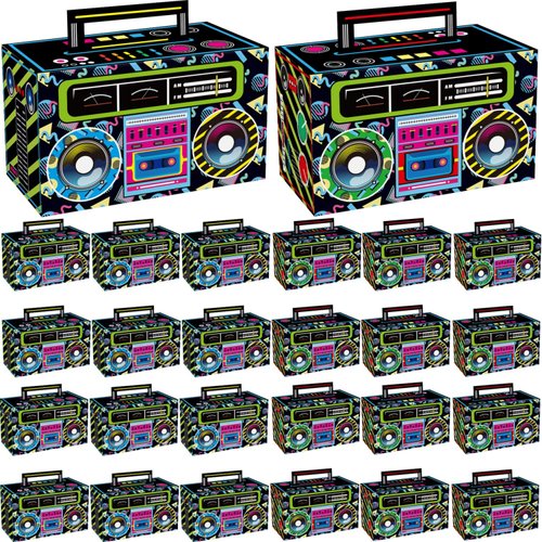 24pcs 80s 90s Novelty Party Favor Boom Boxes Back to The 80s Hip Hop Theme Retro Radio Gift Boxes for Birthday 1980 Party Pecorations