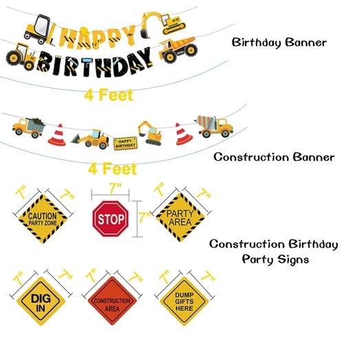 Construction 2nd Birthday Party Supplies Dump Truck Party Decorations Kits Set for Kids Two Years Old Birthday with Cake Toppers Balloons Banners Signs