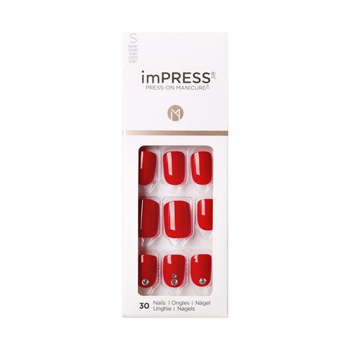 KISS imPRESS Press-On Manicure, Nail Kit, PureFit Technology, Short Press-On Nails, Square, 'Kill Heels', Includes Prep Pad, Mini Nail File, Cuticle Stick, and 30 Fake Nails