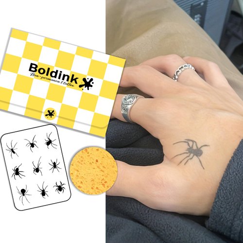 Boldink Semi-permanent tattoos, realistic fake tattoos, last 7-15 days, waterproof non-reflective temporary tattoo stickers, cruelty-free, uniquely designed exquisite packaging（Spider 1）