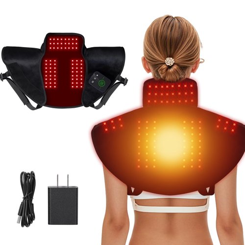 Red Light Therapy Neck Shoulder,Rechargeable Light for Body with Massage and Timer,Wearable 660nm&850nm Red Light Wrap Pads for Body at Home
