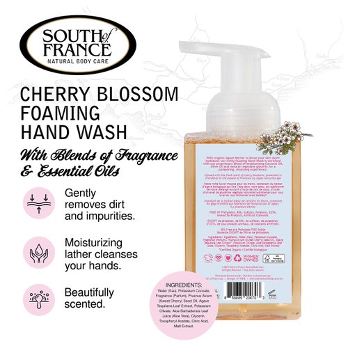 SOUTH OF FRANCE NATURAL BODY CARE Foaming Hand Soap 8oz - Foam Hand Wash (Cherry Blossom, 1 Bottle)