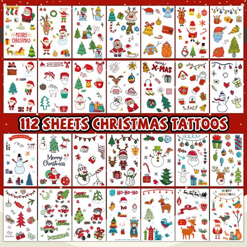 EMOME Stocking Stuffers for Kids Christmas, 1300 Styles Christmas Tattoos Stickers for Party Supplies Favors Decorations, Bulk Christmas Temporary Tattoos for Kids Boys Girls (112 Sheets)