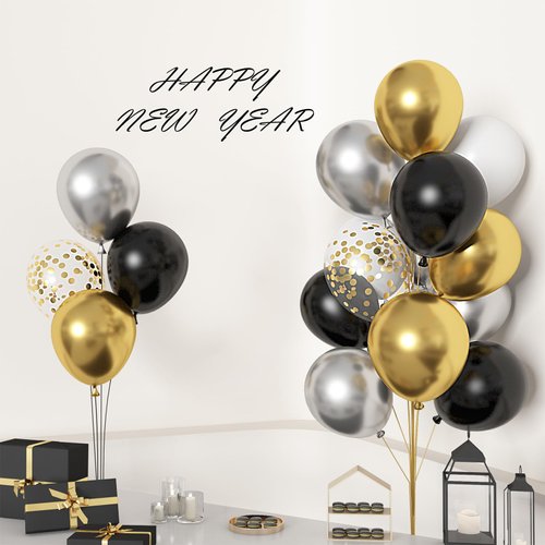 72Pcs Black and Gold Balloons Set, Black White Gold Balloon 12 Inch Silver Metallic Confetti Balloons Party Supplies for Happy New Year Birthday Bridal Shower Wedding Graduations Party Decorations