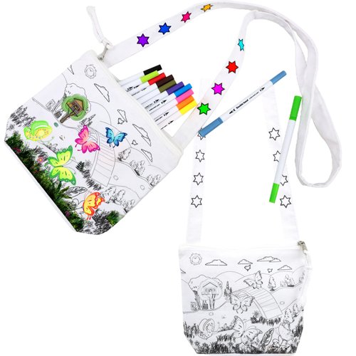 2 Pack Butterfly Coloring Crossbody Bag with 12 Pcs Washable Markers Pens Coloring Craft Bags for Kids Art Decoration Supplies