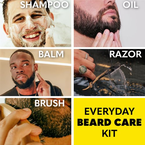Beard Club Beard Care Kit - Style, Moisturize and Grow a Healthier Beard - Straight Edge Razor, Beard Shampoo, Cedar Beard Balm and Beard Oil, Boar Bristle Beard Brush - Gift Kit