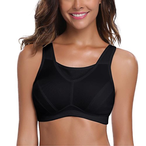 Wingslove Women's High Impact Sports Bra Full Coverage Wirefree Non Padded Workout Bra Plus Size(Black,44G)