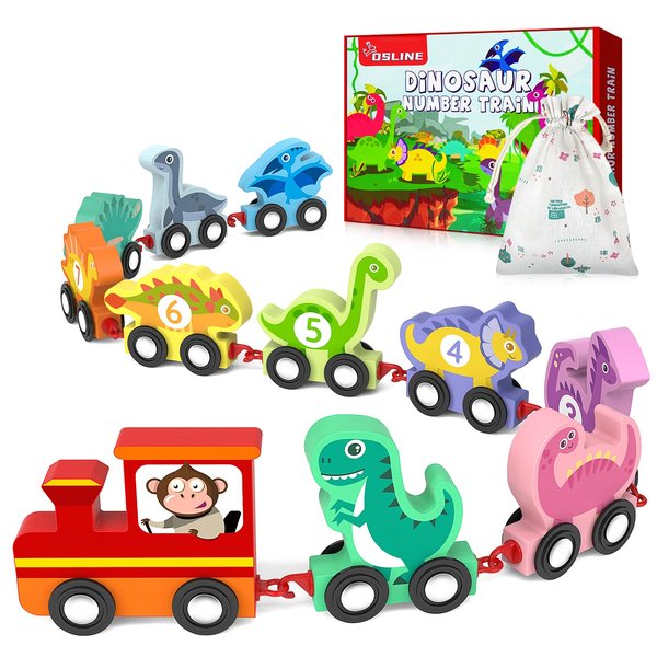 OSLINE Toddler Toys for 1 2 3 Year Old Boy Gift,Wooden Train Set Dinosaur Toys for Kids 2-4 Boys Easter Birthday Gifts,Montessori Toys for 1-4 Year Old Boys Girls,Educational Toys for Toddlers 1-2-4