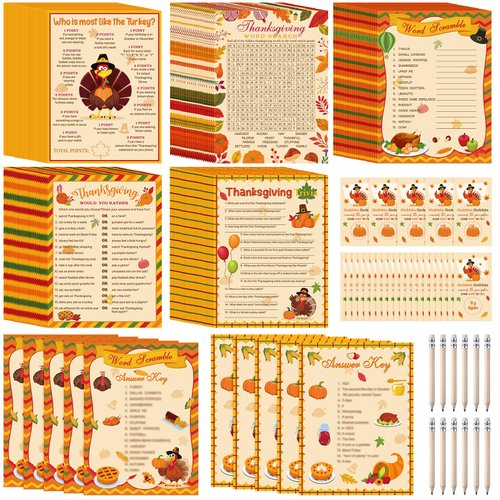 Harloon 160 Pcs Fall Thanksgiving Games Set Thanksgiving Party Games Turkey Word Search Game Thanksgiving Game and Activities for Family Adults Autumn Holiday Party Favors Supplies(Fall Style)