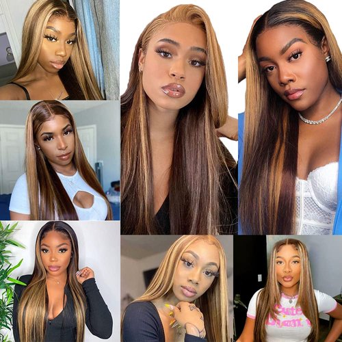Biliisyff Highlight Straight Human Hair Bundles Piano Color P4/27 Ombre Bundles Hair Bundles Blonde Brown and Black Double Weft Brazilian Human Hair Bundles Silky and Soft 26 28 30 Inch