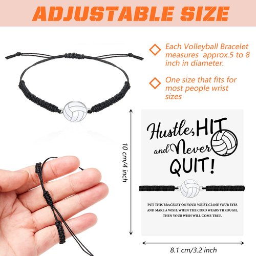 Hicarer 12 Pieces Volleyball Charm Bracelet Adjustable Woven Jewelry Softball Charm Bracelet with Cardboard Braided Rope Bracelets for Teens Female Team Players (Volleyball)