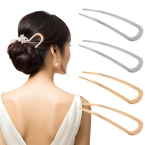 Giantree 4 Pcs French Hair Pins, U-Shaped Extra Long French Hair Pin for Women for Thick Hair 4.33 Inch Metal French Twist Hair Pin Fork for Buns Chignons Wedding Updo Hairstyles and Top Knots