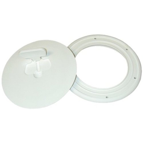 T. H. Marine T-H Marine Boat Hatch Deck Access Plate - Cam-Out Quick Release Round Inspection Hatch Port Hole Cover Plate Includes Textured Waterproof Lid - 8", White