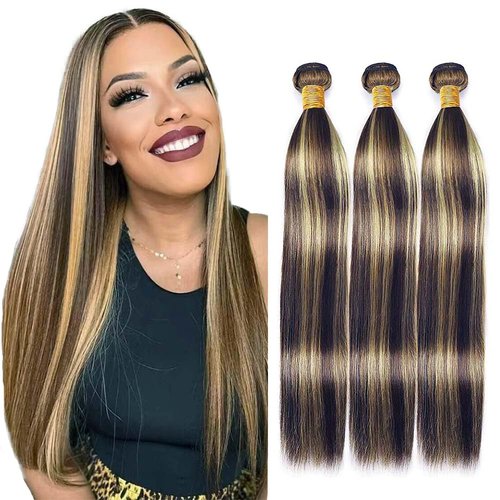 24 26 28 Inch P1B27 Bundles Human Hair Highlight Straight Bundles Ombre Blonde Bundles Two Tone Black Mixed Blonde Straight Bundles Double Weft Brazilian Virgin Remy Hair Extensions