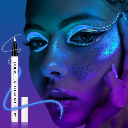 BOBISUKA Clear UV Neon Glow Eyeliner Pen, Invisible Ink White Eye Liner Pen, Waterproof Smudge-proof Graphic Liners, Eye Makeup Kit for Rave Accessories Party