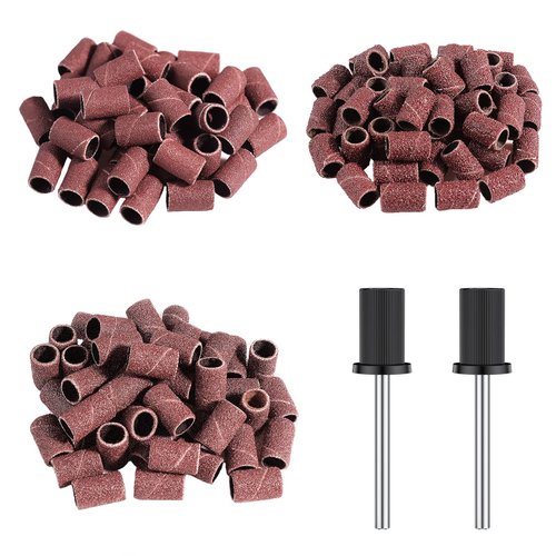 Alle's 150Pcs Sanding Bands for Nail Drill, Efile Sanding Bits for Manicures & Pedicures, 80 Coarse/120 Medium/180 Fine Grit Nail Sanding Bands with 3/32" Nail Drill Bits for Acrylic Gel Nail