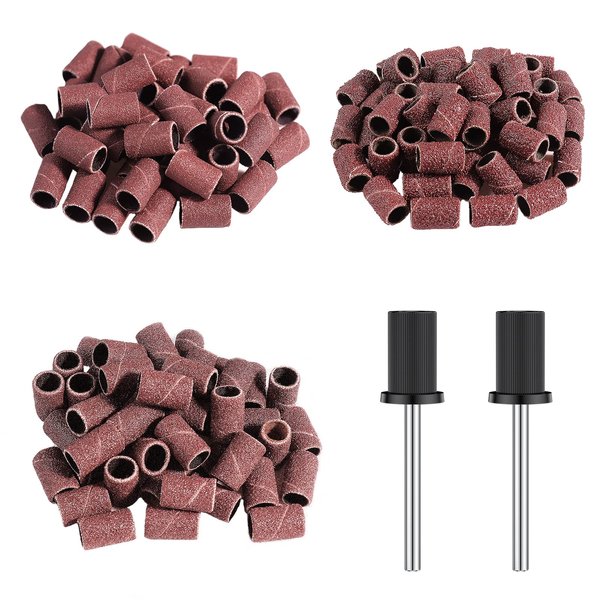 Alle's 150Pcs Sanding Bands for Nail Drill, Efile Sanding Bits for Manicures & Pedicures, 80 Coarse/120 Medium/180 Fine Grit Nail Sanding Bands with 3/32" Nail Drill Bits for Acrylic Gel Nail