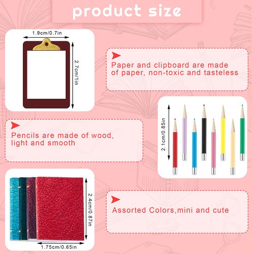 4 Pieces Miniature Book with 8 Pieces Miniature Pencil and 2 Pieces Miniature Clipboard Dollhouse Home Miniature Model DIY Decor Doll House School Accessories Coloring House Playset(Simple Style)