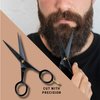 ONTAKI 5” German Beard Scissors & Mustache Scissors - 2 Combs (Beard Comb + Mustache Comb) with Carrying Pouch - Hand Forged Beard Trimming Scissors with Finger Rest (Black (410C German Steel))