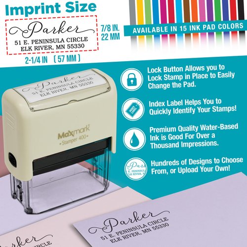 Customized Return Address Stamp - Over 30 New Designs to Choose from!! - Personalized Self Inking Stamp Perfect for Holiday Mailing - 15 Ink Colors Available