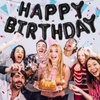 16 Inch Happy Birthday Banner Balloon, Black Happy Birthday Letters Foil Balloons with Ribbon, Self Inflating Happy Birthday Letter Balloon Bunting for Men Women Birthday Party Decorations Supplies