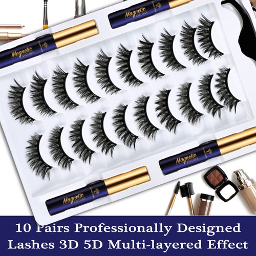 7C SEVENCROWN Magnetic Eyelashes Magnetic Lashes with Eyeliner, 10 Pairs Medium Cat Eye Magnetic False Eyelashes Natural Look,Pestañas Magneticas, Upgraded Long Lasting,Lightweight,Cruelty-Free,Easy(4 Tubes)