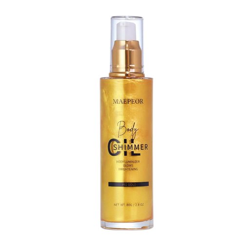 MAEPEOR Shimmer Body Luminizer 5 Colors Moisturizing Glow Illuminator Smooth and Non-sticky Summer Body Highlighter For Face & Body (80ML, 02 Gold)