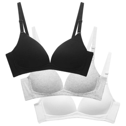 Herepai Teen Girls Seamless Bra Cotton Bras Adjustable Straps (32, Black/Light Grey/White)