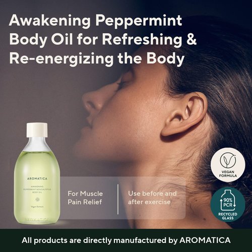 AROMATICA Awakening Body Oil Peppermint & Eucalyptus - 100ML / 3.38 fl. oz. - Aromatherapy Massage Oil | Scented Body Oil After Shower for Women