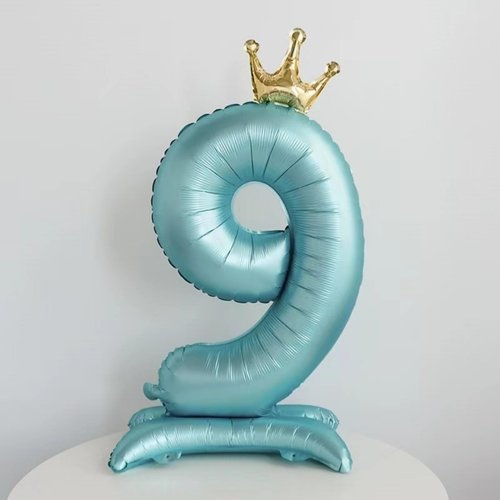 42 Inch Standing Blue Number 9 Balloons With Crown, 9th Birthday Balloons for Boys Girls, 9th Birthday Party Decoration Supplies, Happy Birthday Balloons. (Blue 9)