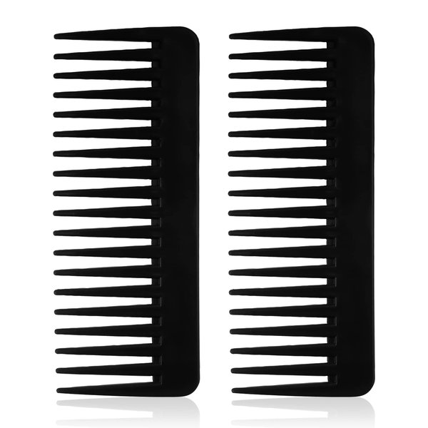 YEEPSYS Wide Tooth Comb for Curly Hair,Long Hair,Wet Hair,Detangling Comb, Paddle Hair Comb (Black, No Handle-2 Pack)