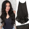 KooKaStyle Invisible Wire Hair Extensions Long Wavy Layered Synthetic Hair Extensions with Transparent Wire Adjustable Size 6 Secure Clips Natural Black Hairpieces for Women 20 Inch