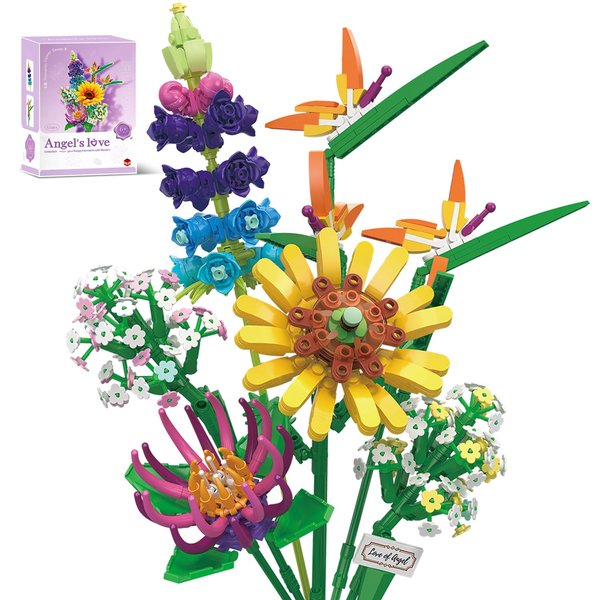 Wildflower Flower Bouquet Mini Building Block Set for Adults, Bird of Paradise Sunflower Building Toys Not Compatible with Lego Botanical Collection, Birthday Valentines for Girls Kids Ages 8+