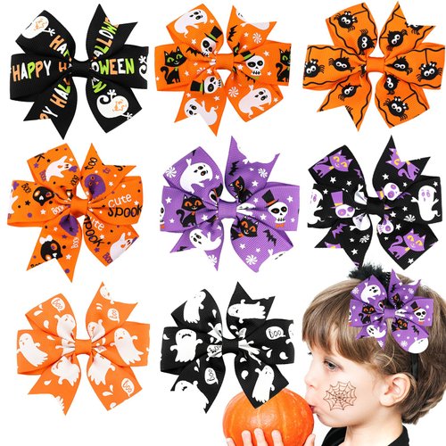 COMNICO 8pcs Halloween Bow Knot Hair Pins, Cute Cartoon Pumpkin Headband Hairband Handmade Hair Accessories Barrette for Girls Children