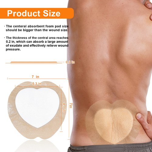 Carbou Silicone Wound Care Products, 7.2''x7.2''(18cm x18cm) Bordered Silicone Adhesive Sacral Foam Dressing,Silicone Wound Dressing,Box of 5 dressings