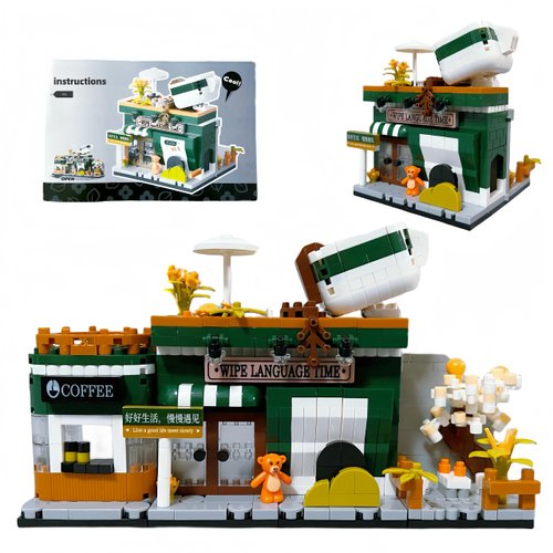 Fzjjyana City Street Scene Building Block Set Model Foldable Cafe Building Block Toys Children Adult Holiday Surprise Gift (Consists of 768 Building Blocks)