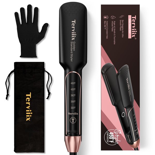 Flat Iron Hair Straightener by Terviiix - Ceramic & Tourmaline for Smooth, One-Swipe Results, Salon-Grade Wide 1-3/4 Inch Straightening Iron Gently Straightens Thick, Curly, Black & Natural Hair