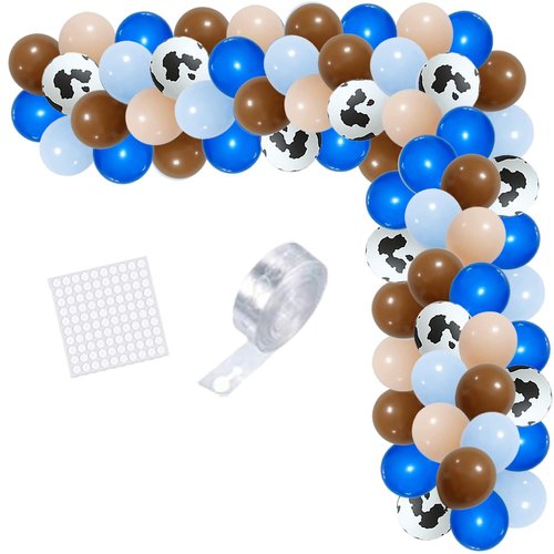 Blue Brown Balloon Arch Garland Kit - 122PCS Blue Blue Brown Balloon Arch Cow Print Balloons Neutral Balloons for Boy Girl Birthday Baby Shower Wedding Bachelorette Bear Party Supplies