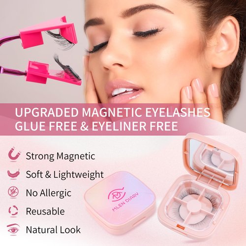 Dual Magnetic Eyelashes, Magnetic Eyelashes Without Eyeliner 4D Natural Look Reusable Easy to Wear, Soft Magnets False Eyelashes with Applicator No Glue, Barbie