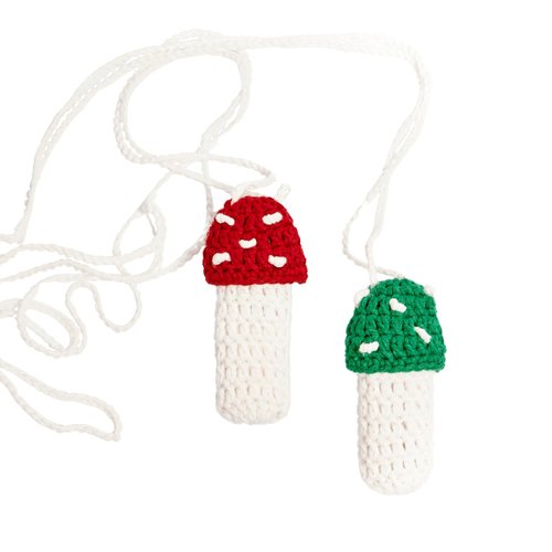 fine stuff Crochet Mushroom Pouch, Handmade Mushroom Pouch Chapstick Holder – Festival Pouch Necklace – Crochet Handmade Case Pendant, Lanyard for Lip Balm (2-Pack (Red and Green))