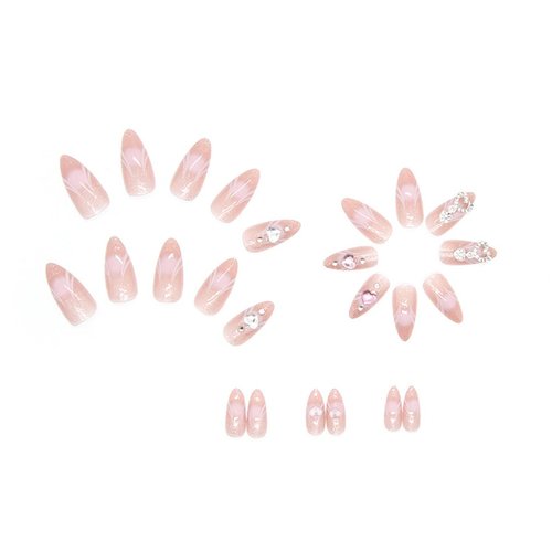 Silver Press on Nails Stiletto Long Fake Nails Full Cover False Nails with Chrome French Tip Design Glue on Nails Metallic Swirls Reusable Artificial Nails Stick on Nails for Women Manicure 24Pcs